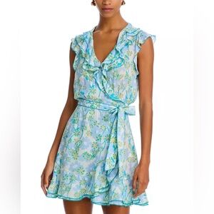 Poupette St Barth Blue Floral Wrap Dress Ruffle Ric Rac Trim Cottagecore Resort
